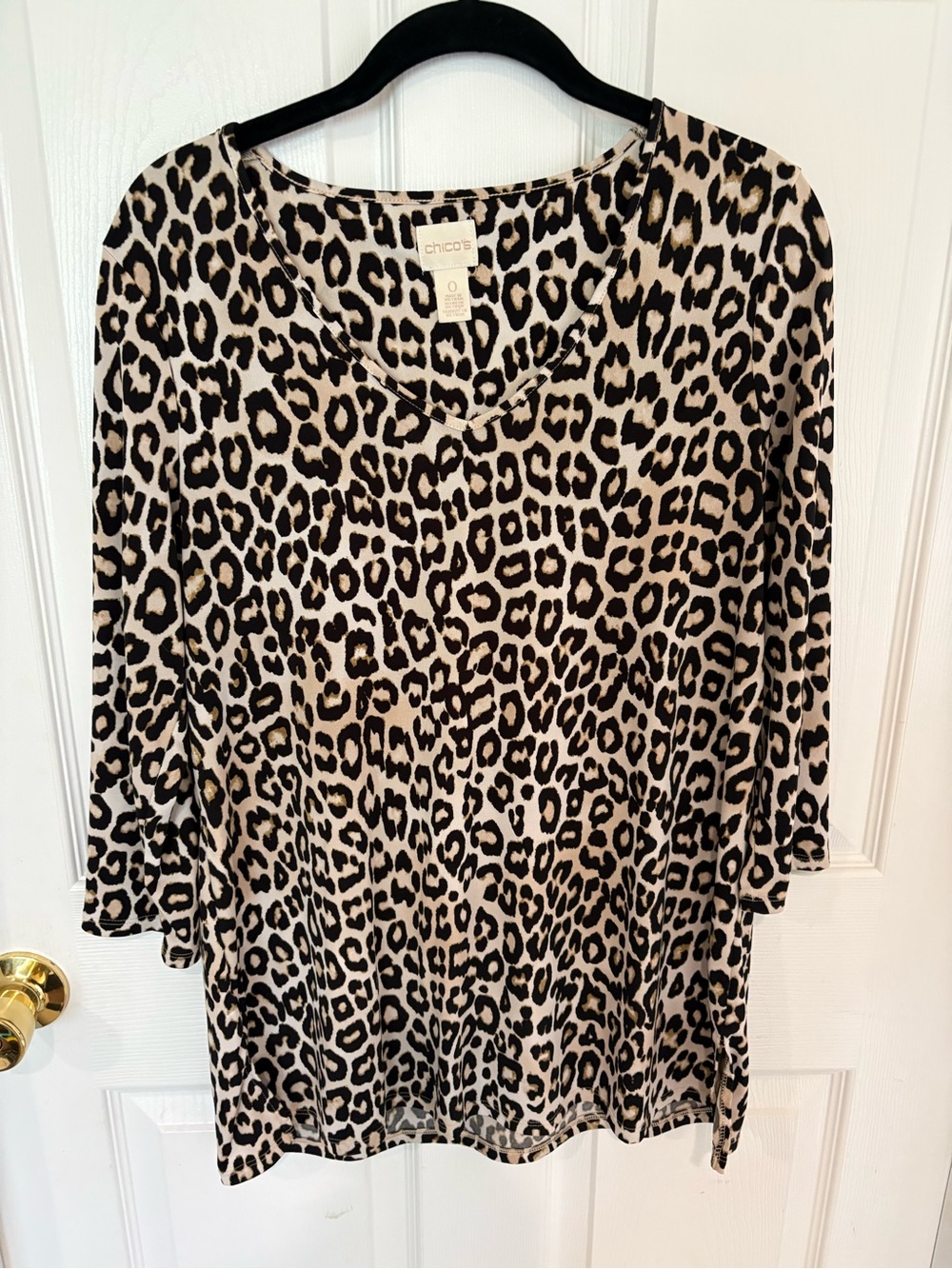 Chico's Leopard Print Scoop Neck Long Sleeve Top - Beige & Black - Picture 4 of 6